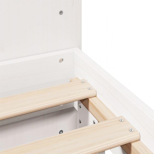 Sengeramme 140x190 cm med sengegavl og opbevaring - massivt fyrretræ, hvid