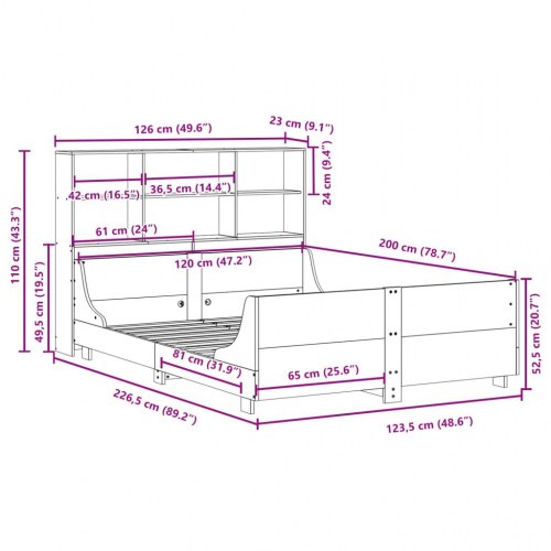 Seng med reol uden madras 120x200 cm massivt træ