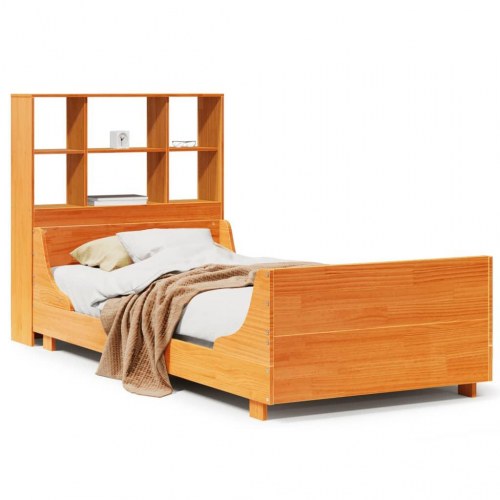 Seng med reol uden madras 100×200 cm - massivt fyr, gyldenbrun