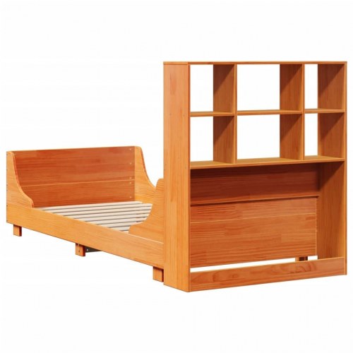 Seng med reol uden madras 100×200 cm - massivt fyr, gyldenbrun