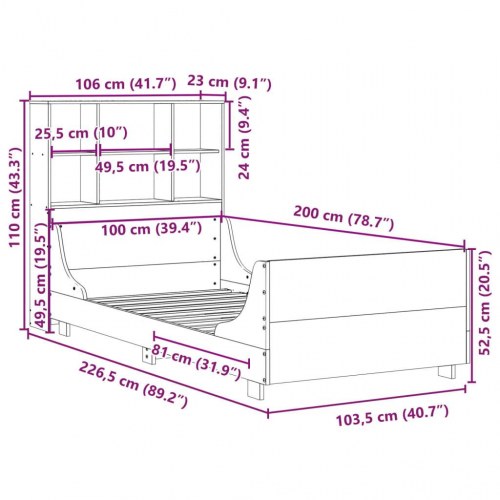 Seng med reol uden madras 100×200 cm - massivt fyr, gyldenbrun