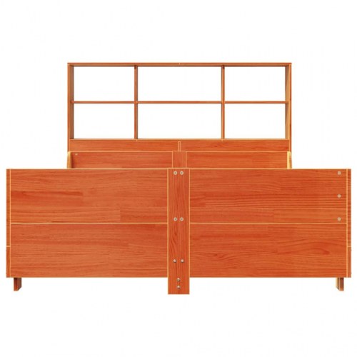 Seng med reol uden madras 135x190 cm - massivt fyrretræ, gyldenbrun