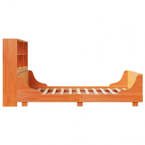 Seng med reol uden madras 135x190 cm - massivt fyrretræ, gyldenbrun