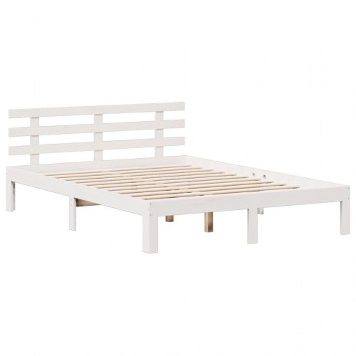 Seng med reol 140x190 cm - massivt fyrretræ, hvid