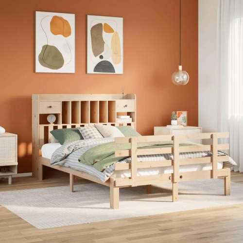 Seng med reol 140x200 cm - massivt fyrretræ, lamelbund