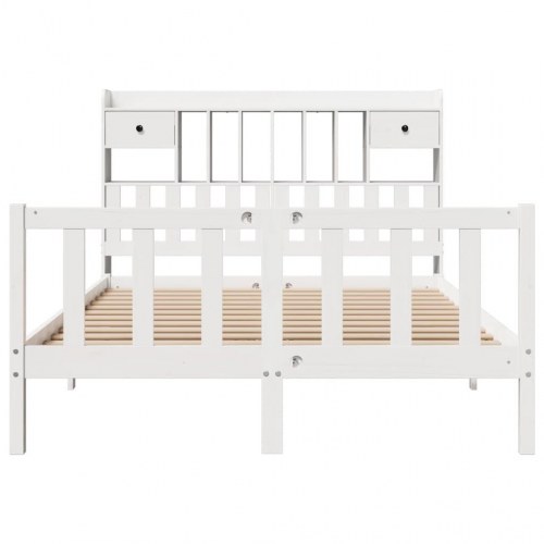 Seng med reol uden madras 140x190 cm massivt fyrretræ hvid