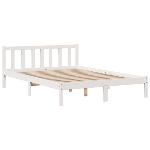 Seng med reol uden madras 140x190 cm massivt fyrretræ hvid