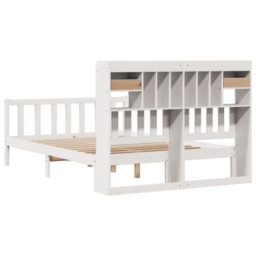 Seng med reol uden madras 140x190 cm massivt fyrretræ hvid
