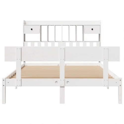 Seng med reol 160x200 cm - massivt fyrretræ, hvid