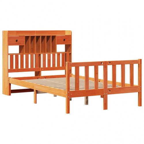 Seng med reol uden madras 120x200cm massivt fyrretræ gyldenbrun