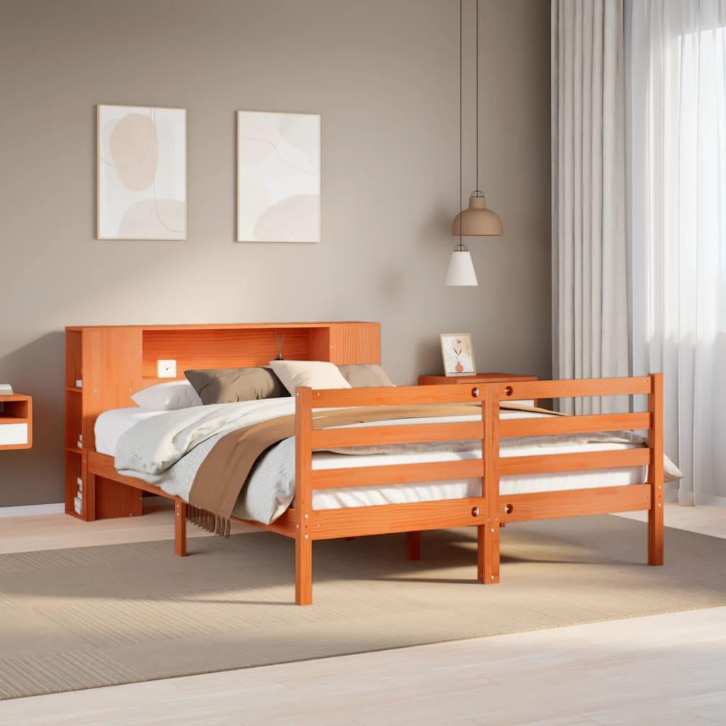 vidaXL seng med reol uden madras 140x190cm massivt fyrretræ gyldenbrun