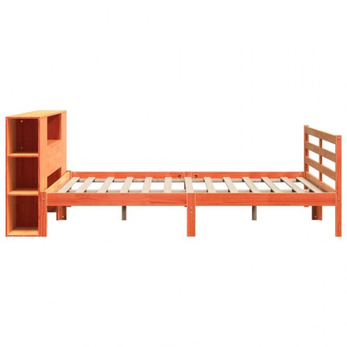 Seng med reol 200×200 cm i massivt fyrretræ - gyldenbrun