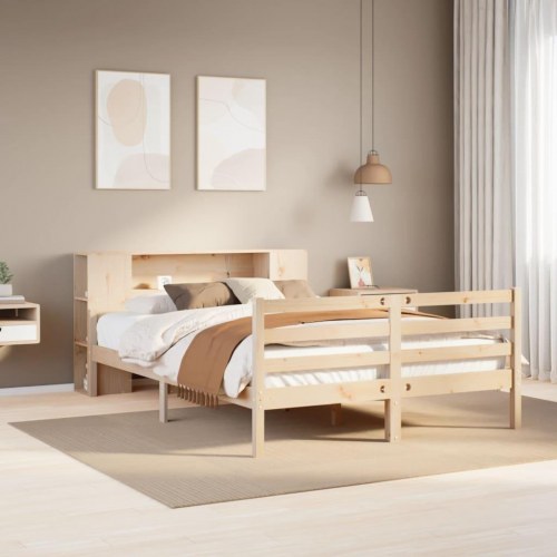 Seng med reol uden madras 135x190 cm - massivt fyrretræ