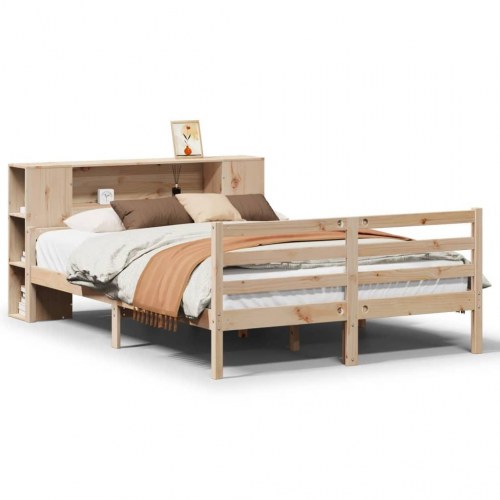 Seng med reol uden madras 135x190 cm - massivt fyrretræ