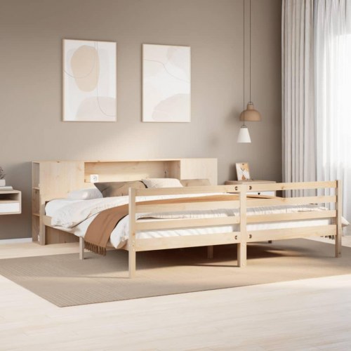 Seng med reol uden madras 200x200 cm massivt fyrretræ