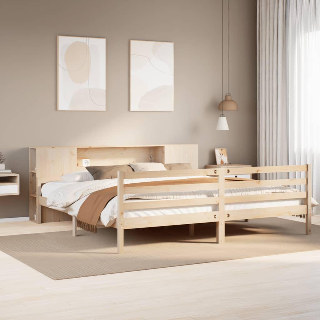 Seng med reol uden madras 200x200 cm massivt fyrretræ