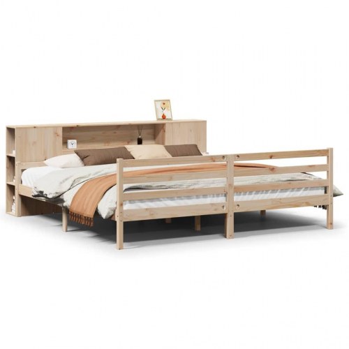 Seng med reol uden madras 200x200 cm massivt fyrretræ