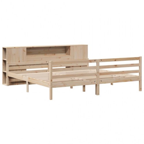 Seng med reol uden madras 200x200 cm massivt fyrretræ