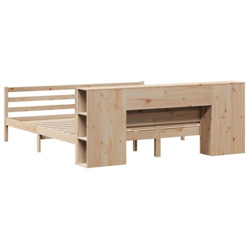Seng med reol uden madras 200x200 cm massivt fyrretræ