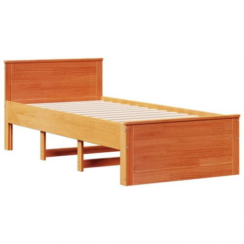 Seng med reol 100x200 cm i massivt fyrretræ - gyldenbrun (uden madras)