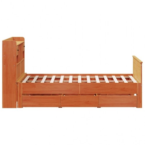 Seng med reol 150x200 cm - massivt fyrretræ, gyldenbrun