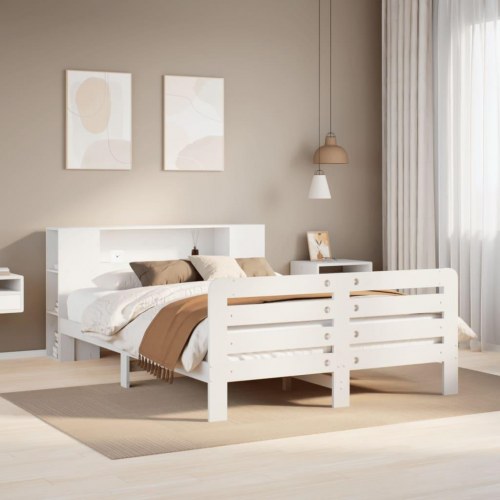 Sengeramme uden madras 150x200 cm - massivt fyrretræ, hvid