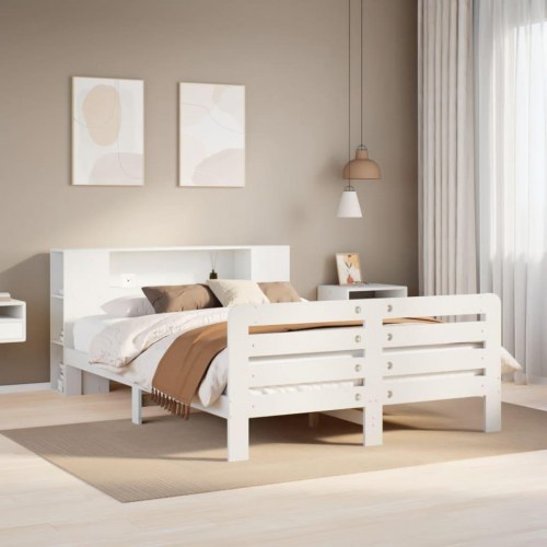 Sengeramme uden madras 120x190 cm massivt fyrretræ hvid