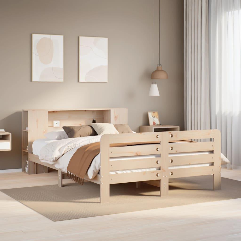 Sengeramme med opbevaringsgavl 135x190 cm - massivt fyrretræ, hvid