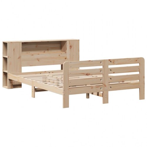Sengeramme med opbevaringsgavl 135x190 cm - massivt fyrretræ, hvid
