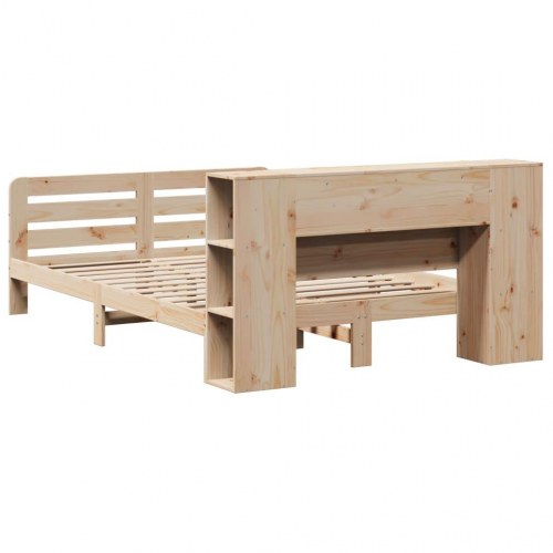 Sengeramme med opbevaringsgavl 135x190 cm - massivt fyrretræ, hvid