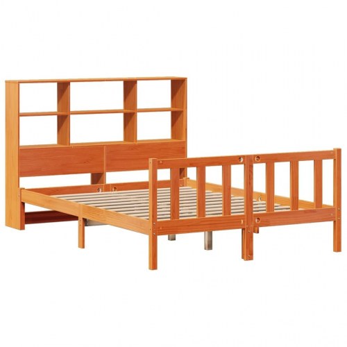 Seng med reol 135x190 cm i massivt fyrretræ - gyldenbrun