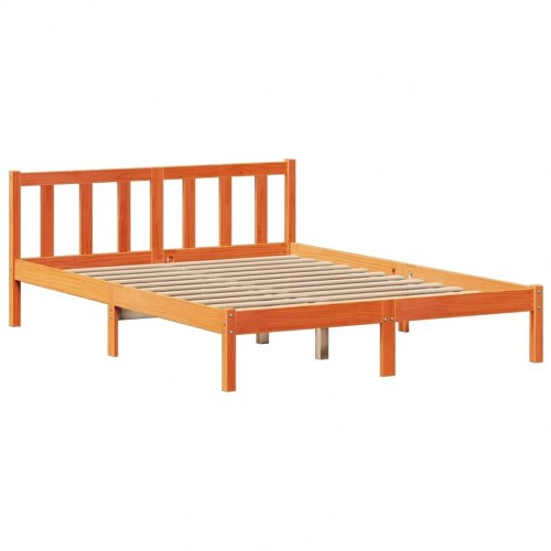 Seng med reol 135x190 cm i massivt fyrretræ - gyldenbrun