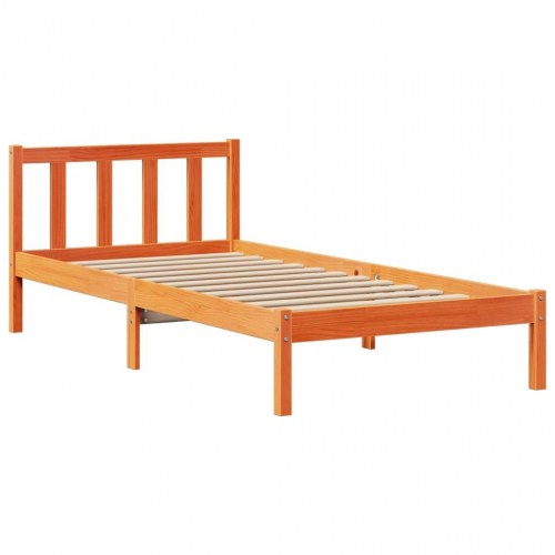 Seng med reol uden madras 100×200 cm - massivt fyrretræ, gyldenbrun