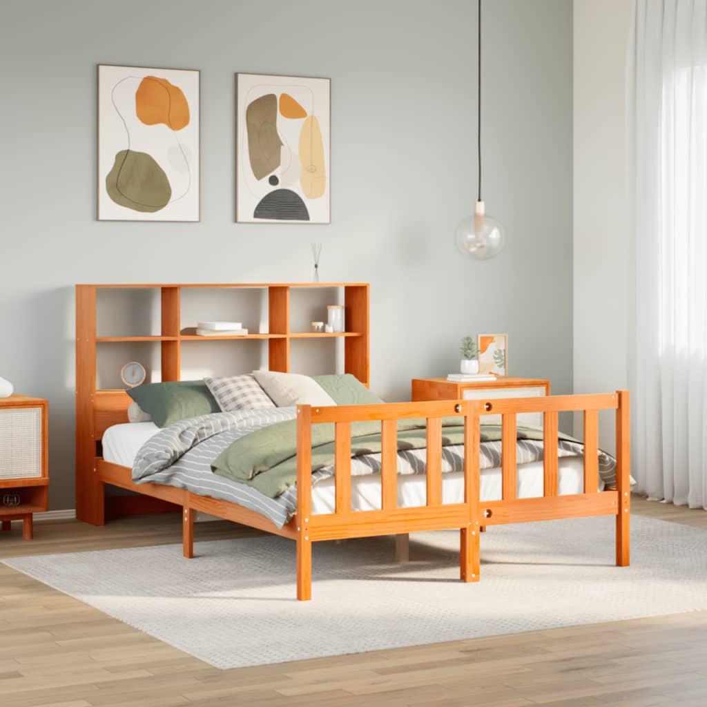 vidaXL seng med reol uden madras 140x200cm massivt fyrretræ gyldenbrun