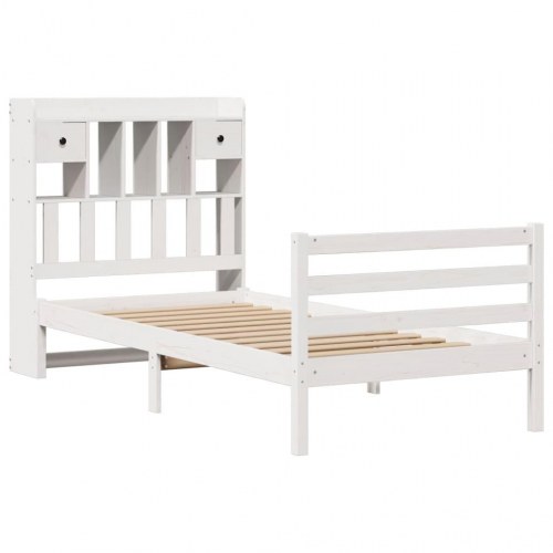 Seng med reol 75x190 cm i massivt fyrretræ hvid