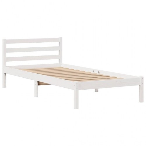 Seng med reol 75x190 cm i massivt fyrretræ hvid