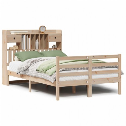 Seng med reol uden madras 135x190 cm i massivt fyrretræ