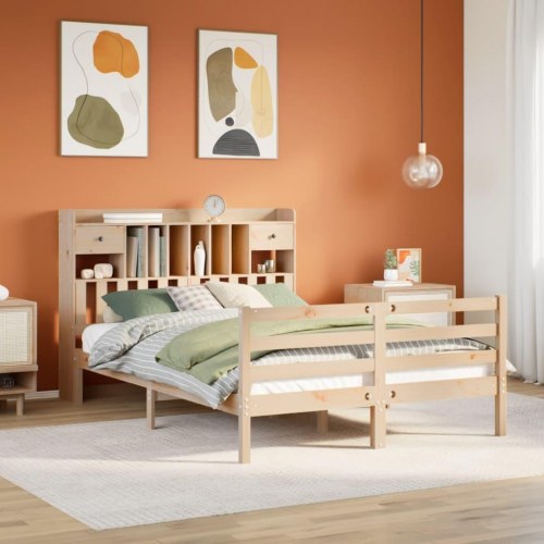 Seng med reol uden madras 150x200 cm massivt fyrretræ