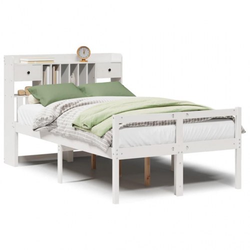 Seng med reol uden madras 135x190 cm - massivt fyrretræ, hvid