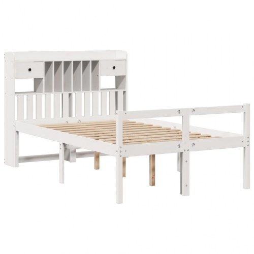 Seng med reol uden madras 135x190 cm - massivt fyrretræ, hvid