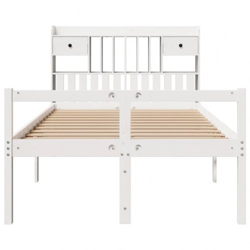Seng med reol uden madras 135x190 cm - massivt fyrretræ, hvid