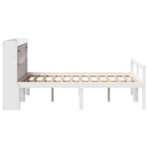 Seng med reol uden madras 135x190 cm - massivt fyrretræ, hvid