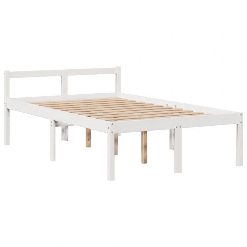 Seng med reol uden madras 135x190 cm - massivt fyrretræ, hvid