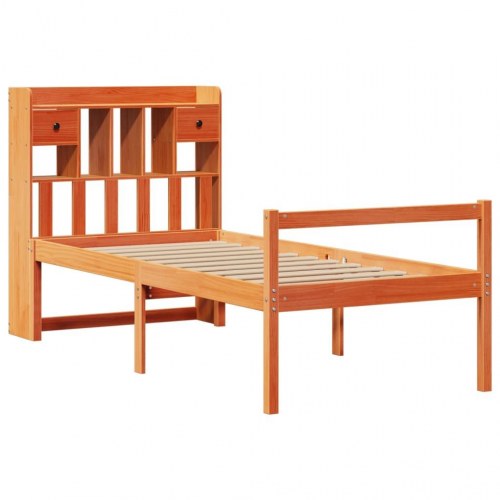Seng med reol uden madras 75×190 cm - massivt fyrretræ, gyldenbrun