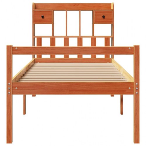 Seng med reol uden madras 75×190 cm - massivt fyrretræ, gyldenbrun