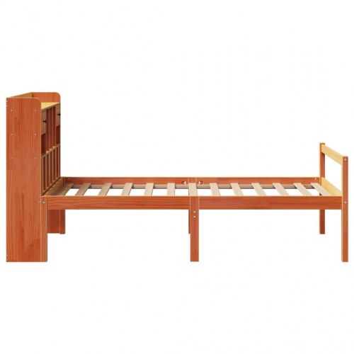 Seng med reol uden madras 75×190 cm - massivt fyrretræ, gyldenbrun
