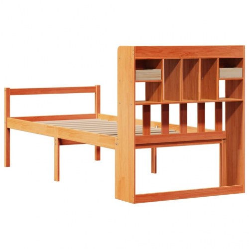 Seng med reol uden madras 75×190 cm - massivt fyrretræ, gyldenbrun