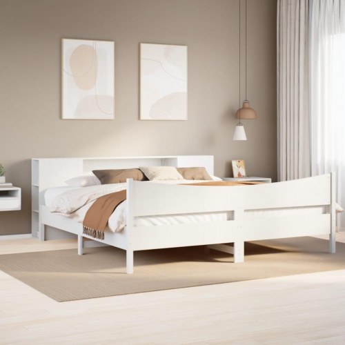 Sengeramme uden madras 200x200 cm massivt fyrretræ hvid