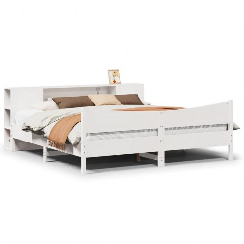 Sengeramme uden madras 200x200 cm massivt fyrretræ hvid