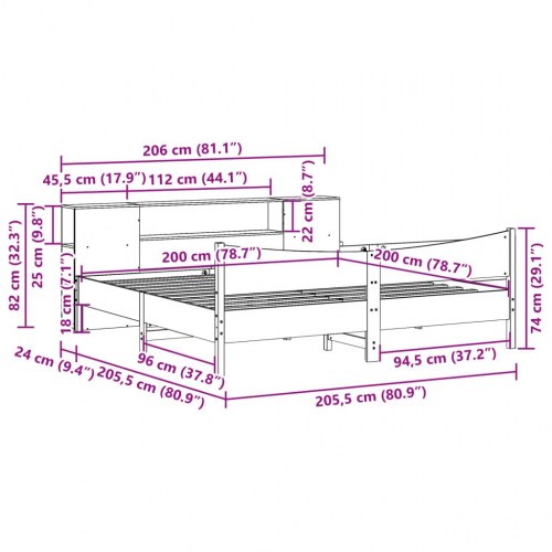 Sengeramme uden madras 200x200 cm massivt fyrretræ hvid
